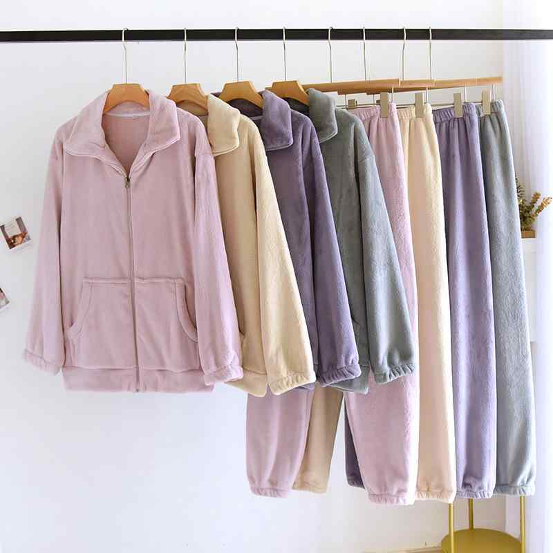・カテゴリ: セットアップ・生地: フランネル・スタイル: セットアップ・主な素材: ポリエステル繊維・厚さ: 厚手・ネックライン: スタンドカラー・袖丈: 長袖・パンツ丈: フルレングス・機能: リラックス, 通気性, 睡眠, ホームウェア, 保温, 快適, 外出可能・対象シーズン: 冬, 春, 秋・適用場所: アウトドア, ホーム, ホテル・カラー: 紫(レディース/ジッパー), ベージュ(レディース/ジッパー), ピンク(レディース/ジッパー), グレー(レディース/ジッパー), ネイビー(メンズ/ジッパー), グレー(メンズ/ジッパー)・サイズ: M, L, XL・主な素材の含有量: 95-100%・スタイル: シンプル