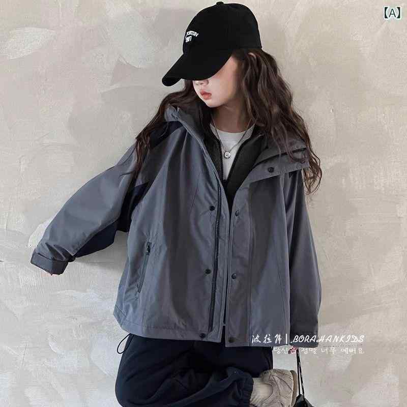 マウンテンパーカー キッズ 女の子 子供 防風 アウター フリース ジャケット 上下セット グレー 130 140 150 160 170 防寒着 秋冬