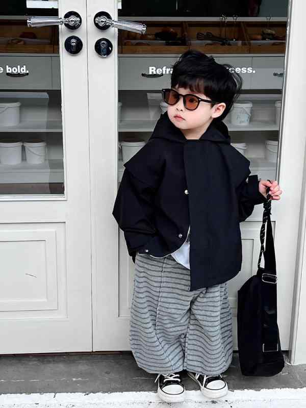 子供服 アウター ジャケット 春秋 男女兼用 ベビー キッズ 防水 防風 フード付き ジャンパー 普段着 80cm 90cm 100cm 110cm 120cm 130cm ブラック(4)