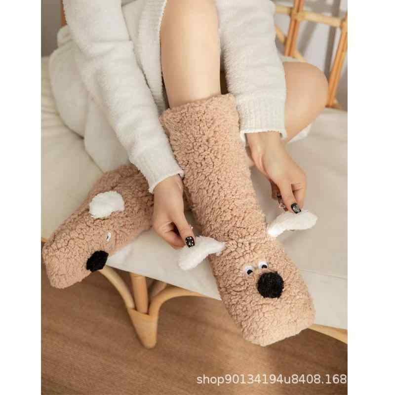 靴下 レッグウォーマー付きルームソックス 秋冬 厚手 あったか 床暖房対応 冷え取り 冷え性対策 かわいい 犬柄