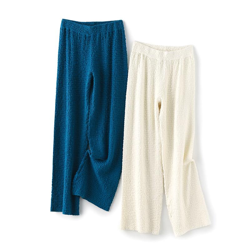 パンツ レディース 羊毛 ワイドレッグパンツ ニット カジュアルパンツ ハイウエスト スタイルアップ バ..