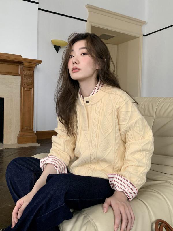 ニット レディース 秋冬 ゆったり クルーネック リブニット セーター 菱形柄 日韓スタイル カジュアル ..