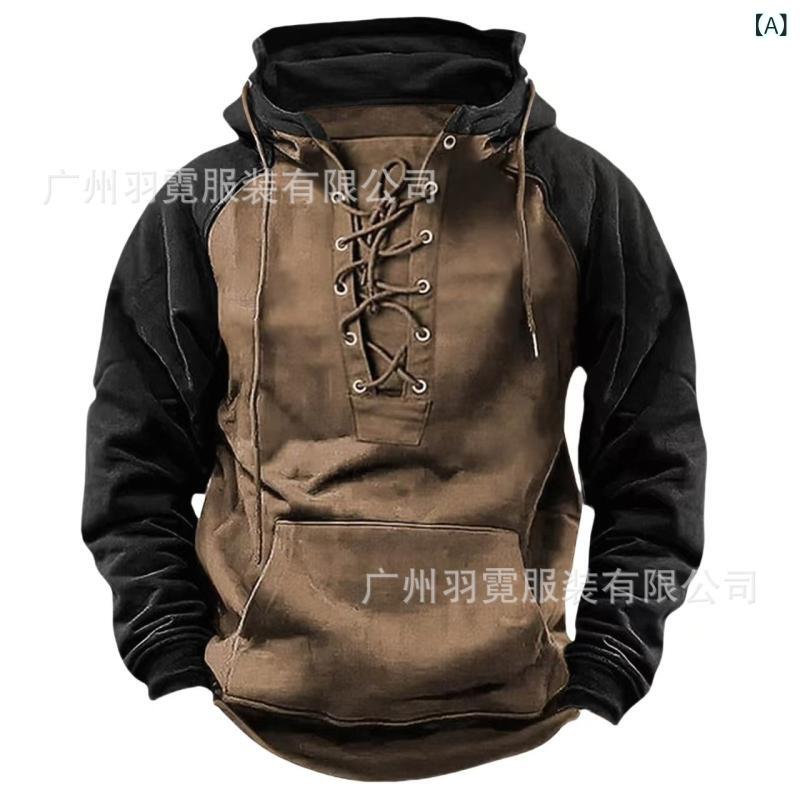 メンズ パーカー 秋冬 フード付き 配色 スウェット プルオーバー 長袖 ワークウェア風 カジュアル ゆったり 青年 ヨーロッパ 黄 黒 灰 青 緑 赤 杢 S M L XL 2XL 3XL 4XL