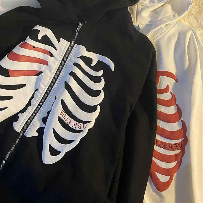 パーカー レディース 秋冬 ゆったり スカルプリント ジップアップ 長袖 ストリート カジュアル 普段使..