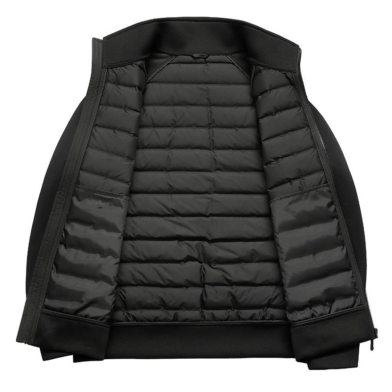 羽毛布団 メンズ 立襟 秋冬 防寒 合体型 ポリエステル 無地 米白色 ブラック ピンク系