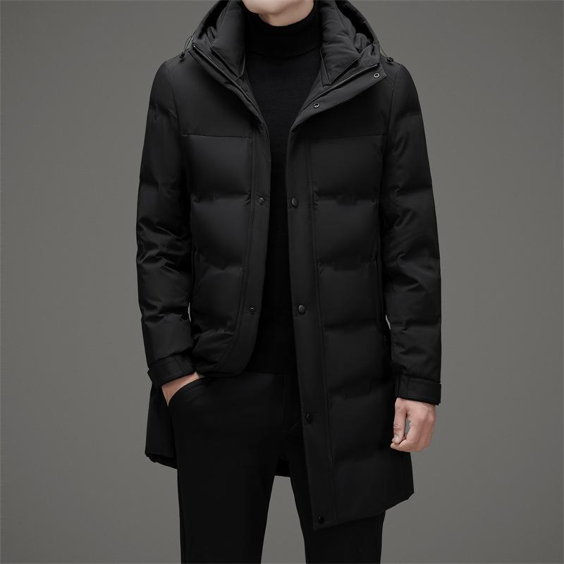 ダウンジャケット メンズ 男性用 中綿入り 防寒 立襟 フード付き 90% ホワイトダックダウン 暖かい ビジネス カジュアル 秋冬 ブラック グレー