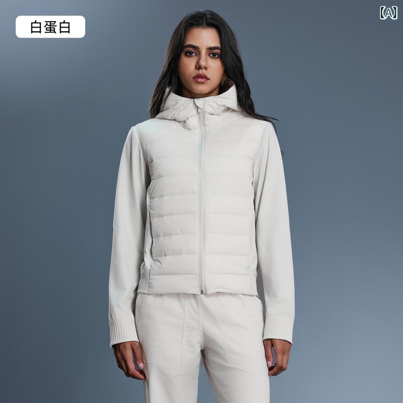 羽絨服 レディース 軽量 防寒 撥水 フード付き ジャケット アウトドア スポーツ ウェア 秋冬 ポリエステル 無地 ブラック ブラウン ベージュ ホワイト