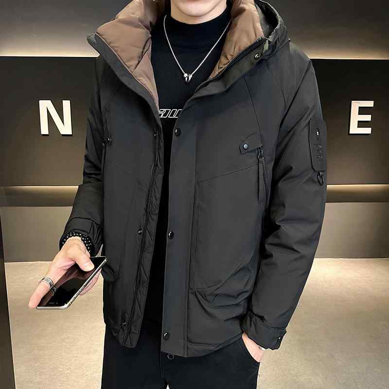 羽絨服 メンズ 男性用 ショート丈 フード付き 防風 防寒 撥水 厚手 黒 ブラック 緑 グリーン 紫 パープル M L XL 2L 3L 4L