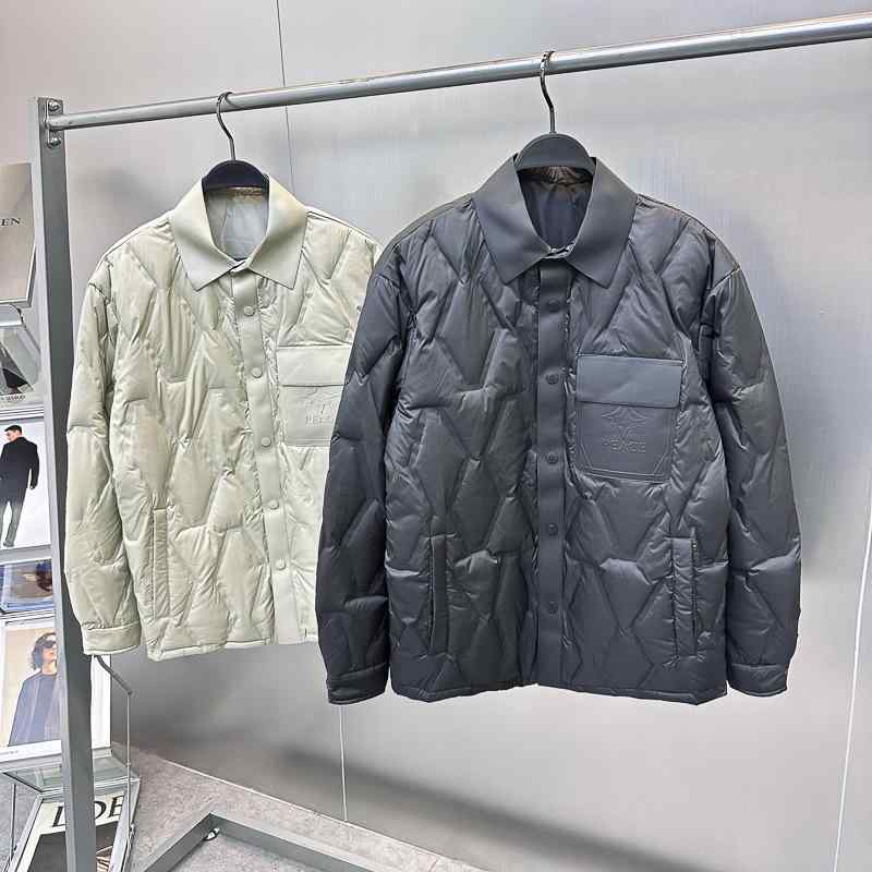 羽絨服 メンズ 男性用 襟付き 襯衫スタイル シングルブレスト 防寒 アウター 宽松型 聚酯繊維 秋冬 ブラック カーキ