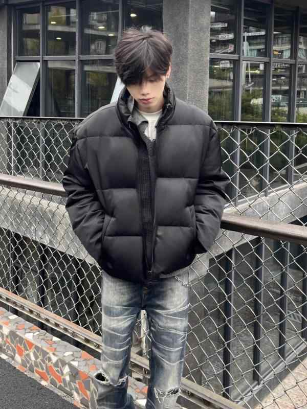 ダウンジャケット 男性用 ゆったり ショート丈 立襟 防風 保温 秋冬 ブラック ポリエステル