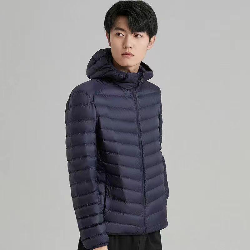 羽絨服 男性用 ダウンジャケット スタンドカラー フードなし カジュアル 軽量 ショート丈 秋冬 ポリエステル ブラック ネイビー ワインレッド オレンジ カーキ ライトグレー ブルー 大きいサイズ