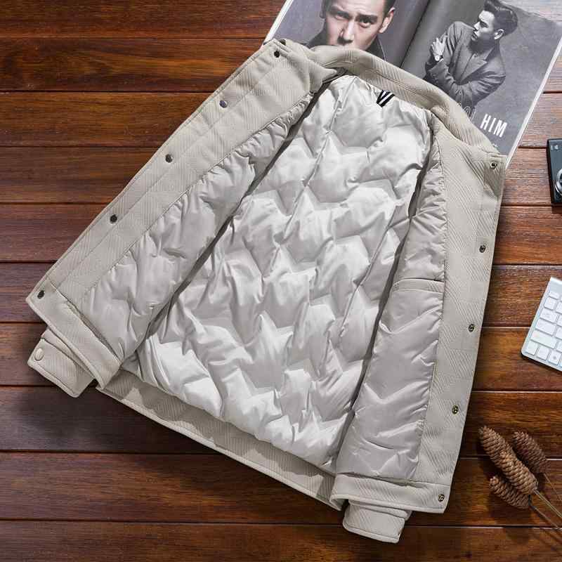 ダウンジャケット 男性用 翻襟 コーデュロイ 厚手 防寒 保温 アウター 黒 カーキ 緑 グレーダックダウン