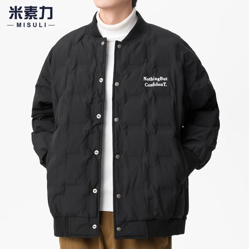 羽绒服 メンズ 男性用 中綿入り スタジアムジャンパー 秋冬 防寒 軽量 撥水 立襟 10代 20代 30代 ブラック カーキ ブラウン ポリエステル