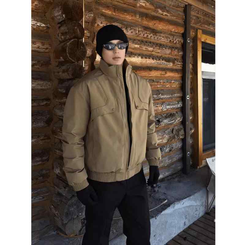 羽毛 ジャケット 男性用 防寒 アウター 立襟 黒 カーキ 大きいサイズ 秋冬