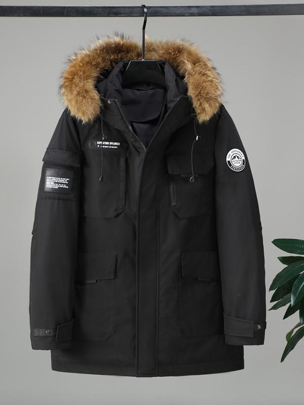 ダウンジャケット 男女兼用 大きいサイズ 真毛襟 ファー付き フード付き 中綿 防寒 防風 通勤 ポリエステル 秋冬