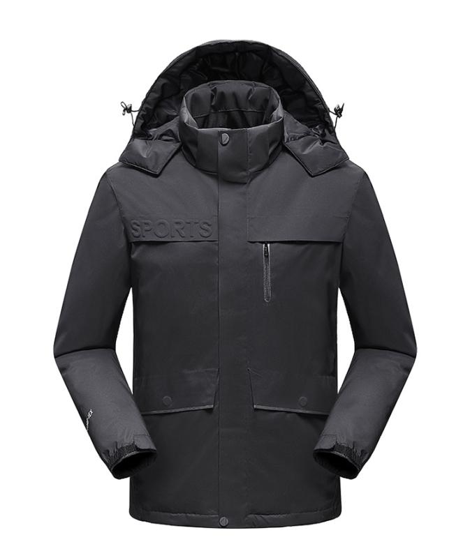 ダウンジャケット 男性用 冬用 防寒 撥水 アウター フード付き 登山 ジャンパー 釣り 暖かい ポリエステル 黒 紺 グレー