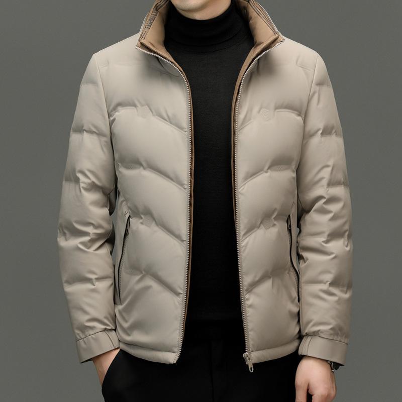 ダウンジャケット 男性用 防風 防寒 撥水 軽量 立襟 ショート丈 ブルゾン 800フィルパワー ホワイトダックダウン ポリエステル 170 175 180 185 190 195 ブルー ブラック カーキ