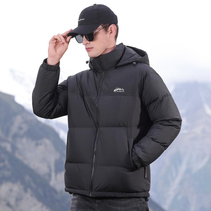 羽绒服 メンズ 男性用 ショート丈 ダウンジャケット パッチワーク 秋冬 立襟 フード付き 85% 混合ダックダウン ポリエステル 幾何学模様 黒 グレー 緑 黄色 防寒 普段使い