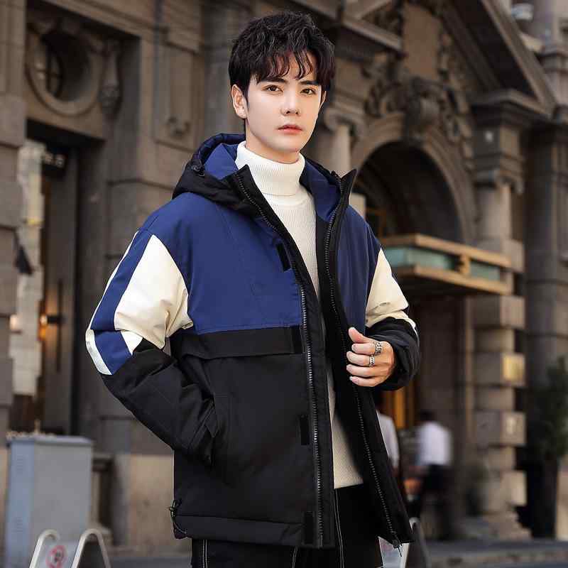 ダウンジャケット 男性用 青少年 学生 アウター 配色 厚手 防寒 暖かい カジュアル スタイル 冬 普段使い