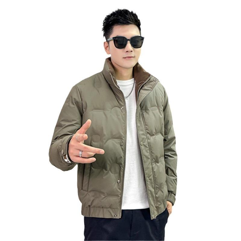 メンズ ダウンジャケット 立襟 秋冬 防寒 保温 アウター ジャンパー ブルゾン 合体型 ブラック 黒色 白色 米白色 ポリエステル 軽量