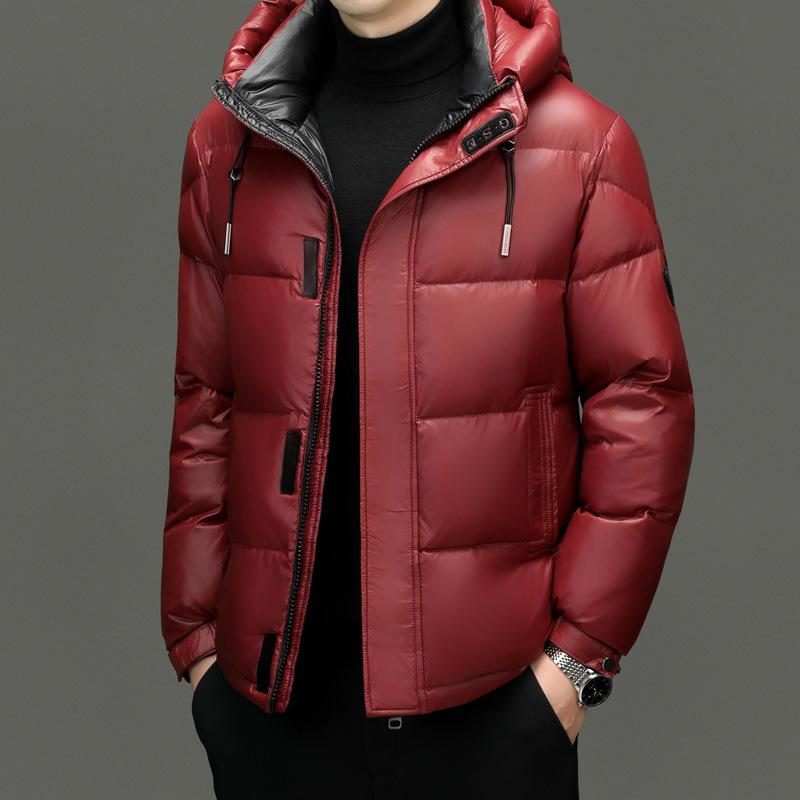 ダウンジャケット メンズ 男性用 冬用 厚手 防寒 撥水 フード付き 赤色 アウター カジュアル ビジネス 紳士
