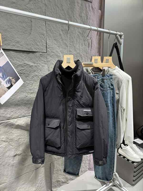 ダウンジャケット 男性用 秋冬 立襟 90% ホワイトダックダウン 上質 ポリエステル 防寒 ブラック