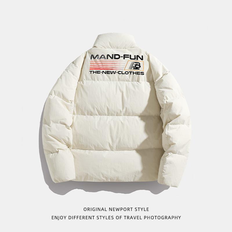 羽毛布団 男性用 冬物 アメリカンストリート プリント 厚手 ホワイトダックダウン ジャケット スタンド..