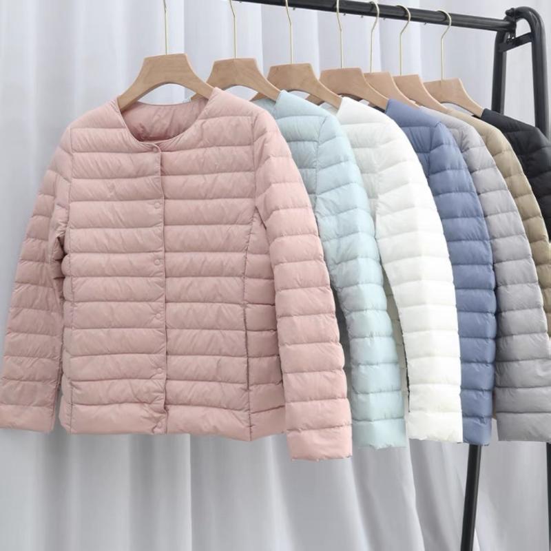 羽毛布団 レディース 薄手 ショート丈 ラウンドネック インナーダウン 長袖 保温性 ポリエステル