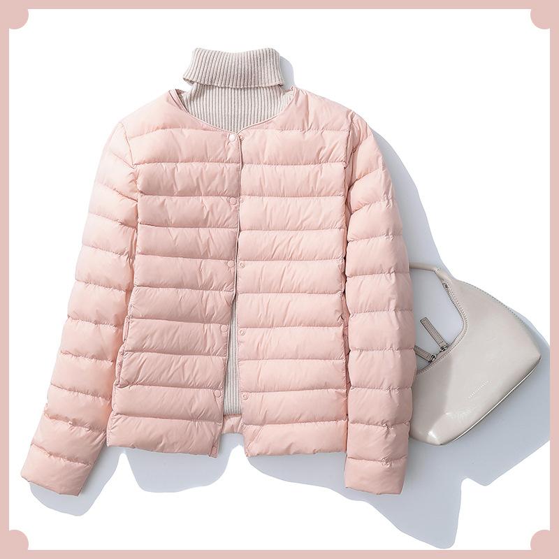 羽毛布団 レディース 薄手 軽量 ダウンジャケット Vネック ラウンドネック 90%ダウン 杏色 白 カーキ 浅青色 黒 桜色 ワインレッド 黄色 灰色 大きいサイズ