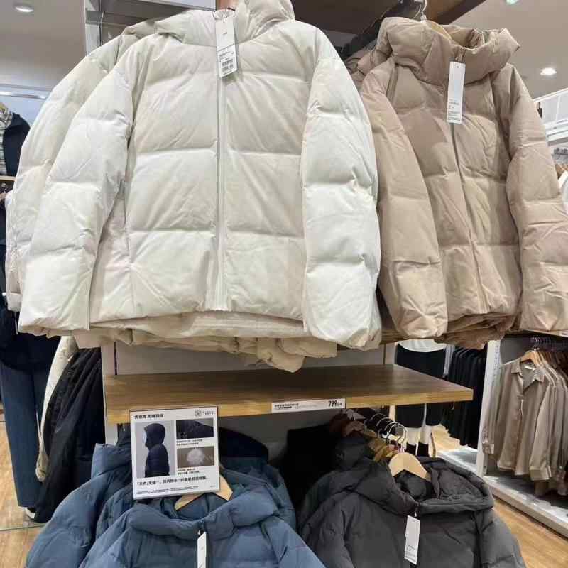 ダウンジャケット レディース 秋冬 シームレス フード付き ショート丈 パデッドジャケット 婦人服 アウター 乳白色 青灰色 黒 小麦色 暗夜藍