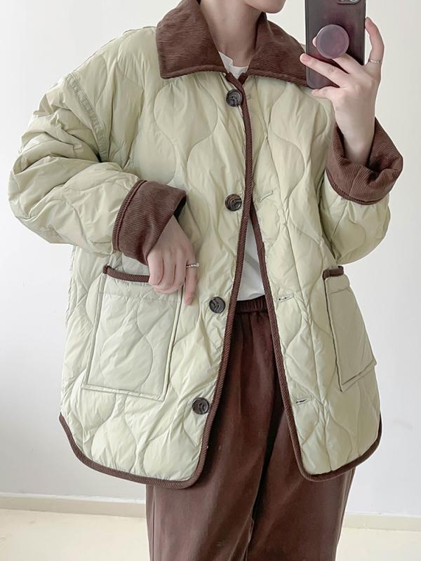 ダウンジャケット レディース ショート丈 切り替え 菱形模様 白ダックダウン 秋冬 ライトアウター