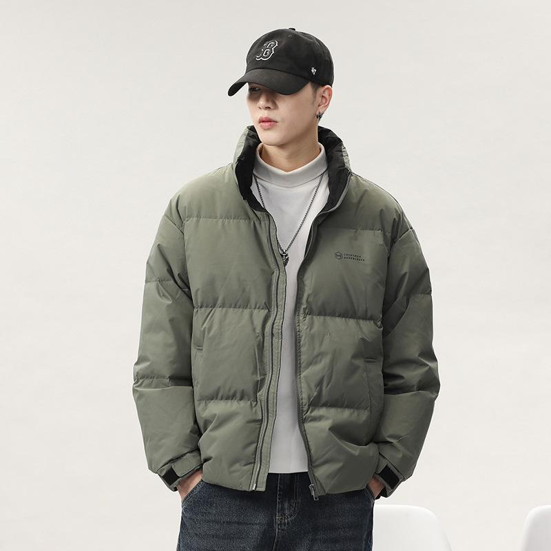 羽毛布団 メンズ ダウンジャケット 立襟 厚手 90% ホワイトダックダウン 保温 防寒 スキー アウター 緑..