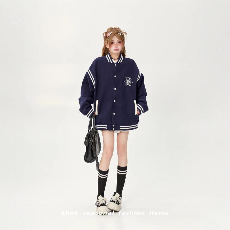 ジャケット レディース 春秋 スタジャン風 ブルゾン ゆったり ショート丈 毛混紡 アウター カジュアル かわいい おしゃれ グレー 紺