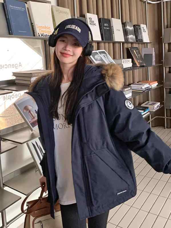 羽絨服 レディース 毛襟 パ—カー 秋冬 白ダックダウン ゆったり 作業着風 アウター 婦人服 普段使い 韓..