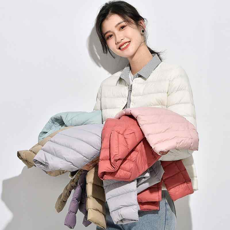 羽绒服 レディース 薄手 インナーダウン ショート丈 ノーカラー 隠しボタン 軽量 あったか 暖かい 防寒..