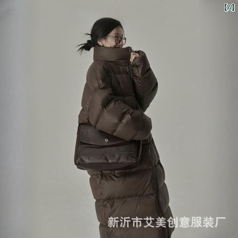 羽毛布団 レディース 白ダックダウン スタンドカラー ロング丈 厚手 あったか オーバーサイズ アウター..