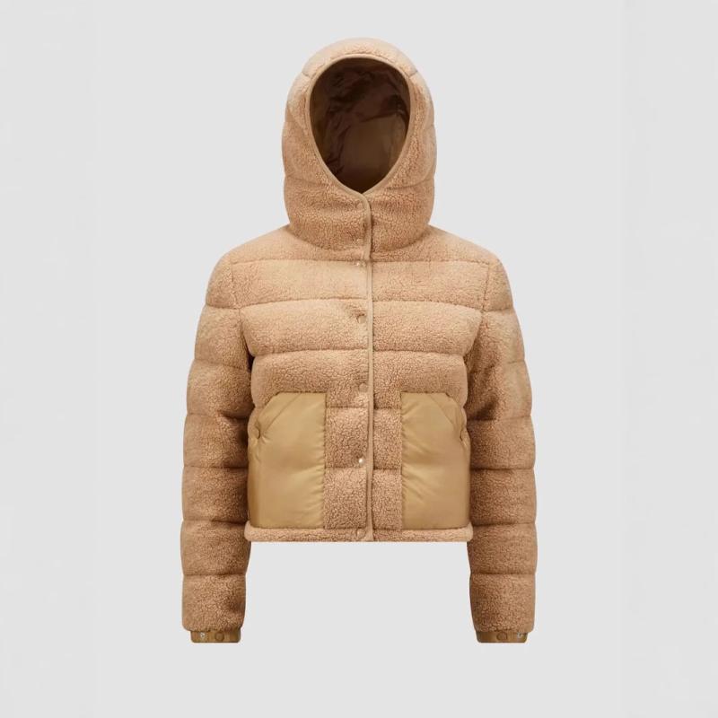 ダウンジャケット レディース 羊羔 ウール テディ フリース フード付き アウター 厚手 防寒 ブラック カーキ オフホワイト