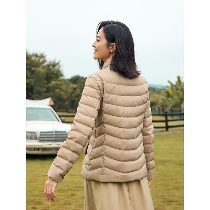 羽毛 ジャケット レディース 薄手 ショート丈 ダウンジャケット 立ち襟 ライトアウター 通勤着