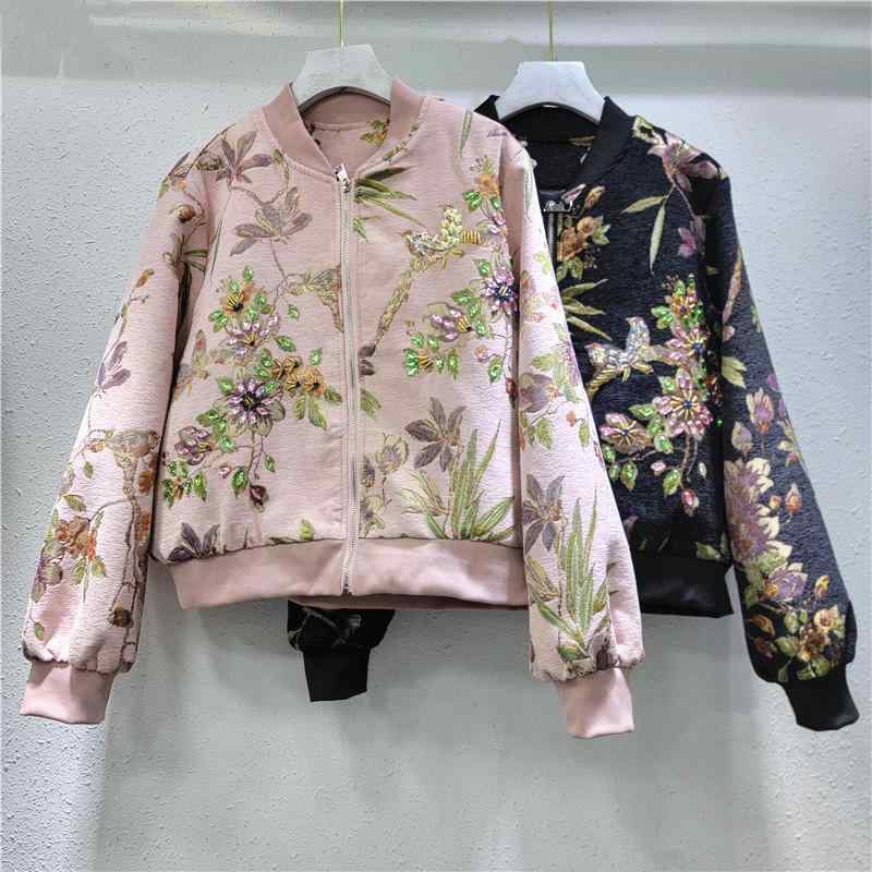 ジャケット レディース スタジアムジャンパー ブルゾン ジャンパー ライトアウター 春秋 ポリエステル 花柄 刺繍 刺しゅう 立襟 接触冷感 紫外線対策 UVカット 冷房対策 日焼け対策 普段使い お出かけ ピンク系 ブラック