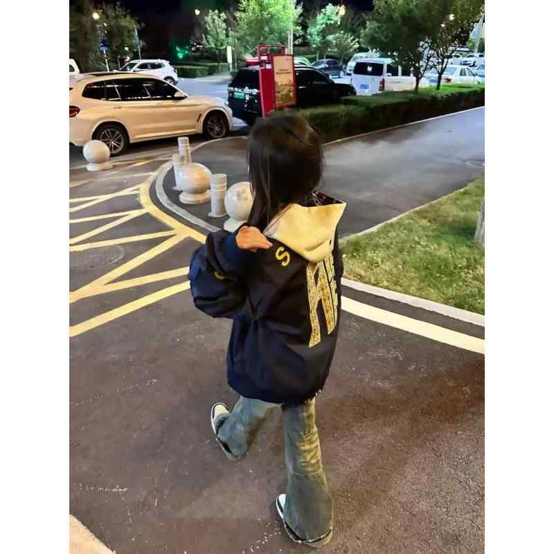 ジャケット レディース 秋冬 ブルゾン ジャンパー アウター 刺繡 厚手 防寒 あったか ゆったり 大きめ 大きいサイズ 普段使い ストリート 藏青色 黒色