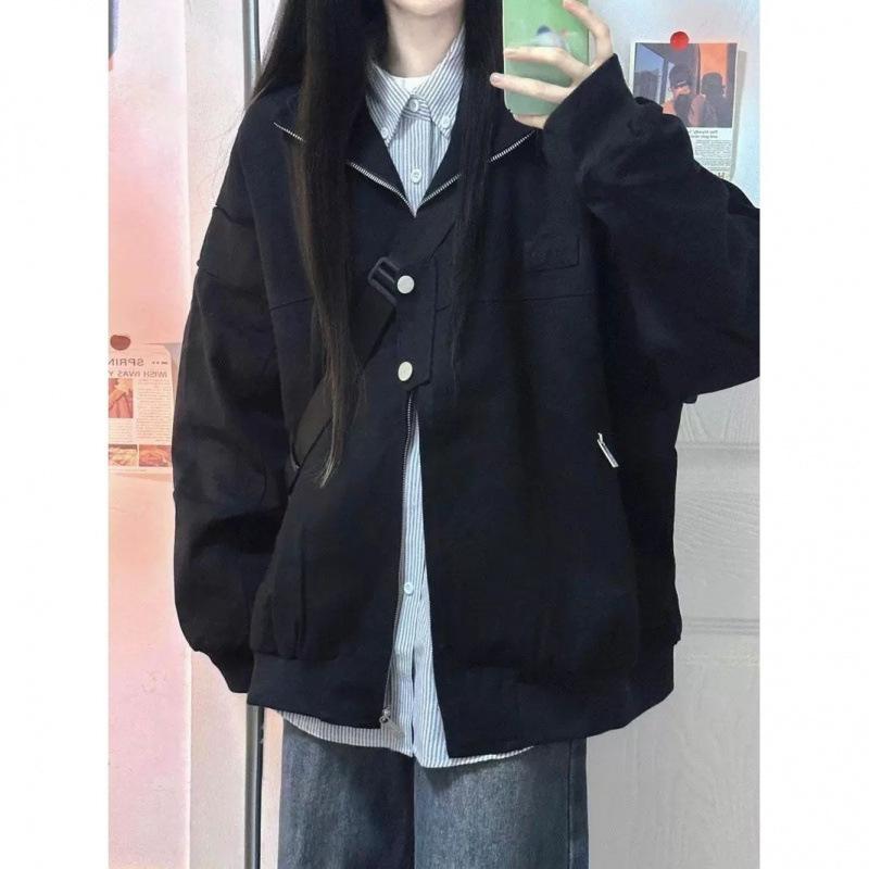 ジャケット レディース フライトジャケット 黒 ブルゾン ジャンパー アウター スプリングコート 春秋 ポリエステル オックスフォード生地