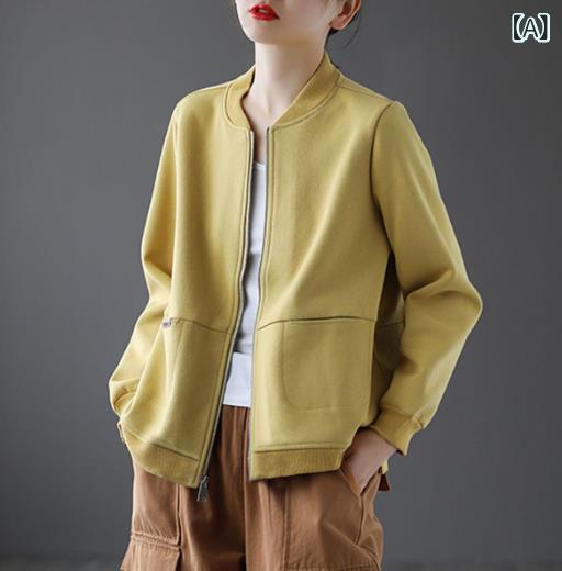 ジャケット レディース 春秋 ジップアップ カーディガン ゆったり ミドルエイジド ママ カジュアル ベ..