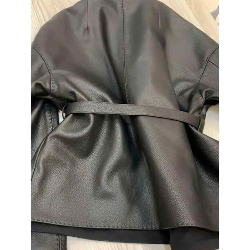 ジャケット レディース 春秋 レザージャケット ライダースジャケット ブルゾン アウター 小柄 レトロ スタンドカラー 黒(4)