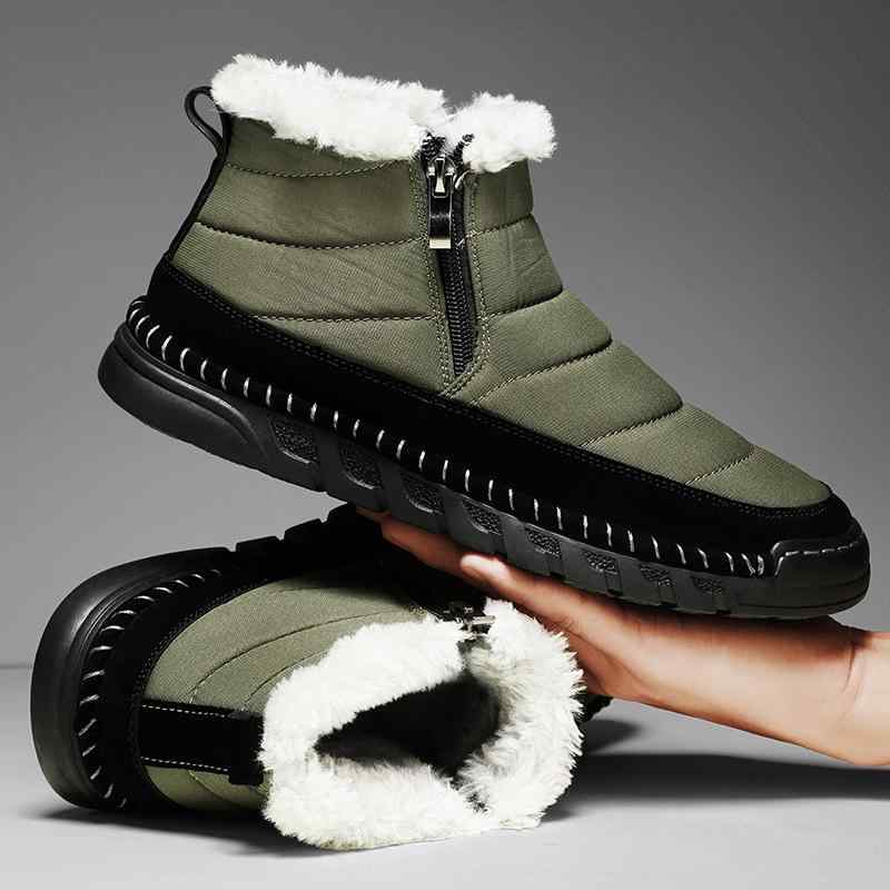 雪地ブーツ 男性用 防寒ブーツ 防滑ソール ラウンドトゥ 平底 冬用 綿布 ラバーソール 粘着靴 あったか..