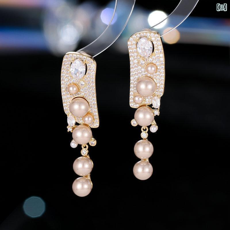 イヤリング レディース 高見え デザイン シルバー ゴールド グレー 幾何学 ジルコニア パール ゆれる 法式 フレンチ レトロ 上品 エレガント