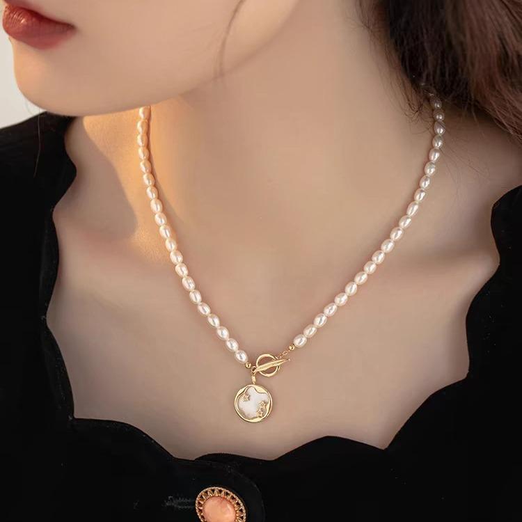 ネックレス レディース 5-6mm 淡水パール 米型 パールホワイト スター ラウンド OTバックル エレガント..