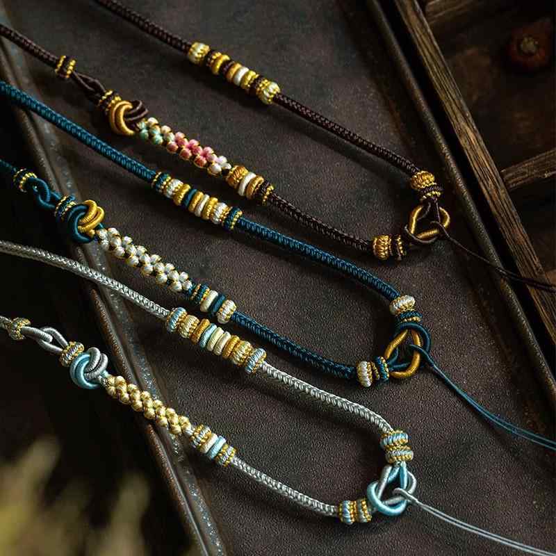 ネックレス ペンダント レディース 紐 桃の花 手編み 玉 ペンダントトップ 平安扣 ゴールド ジェイド アクセサリー 高品質