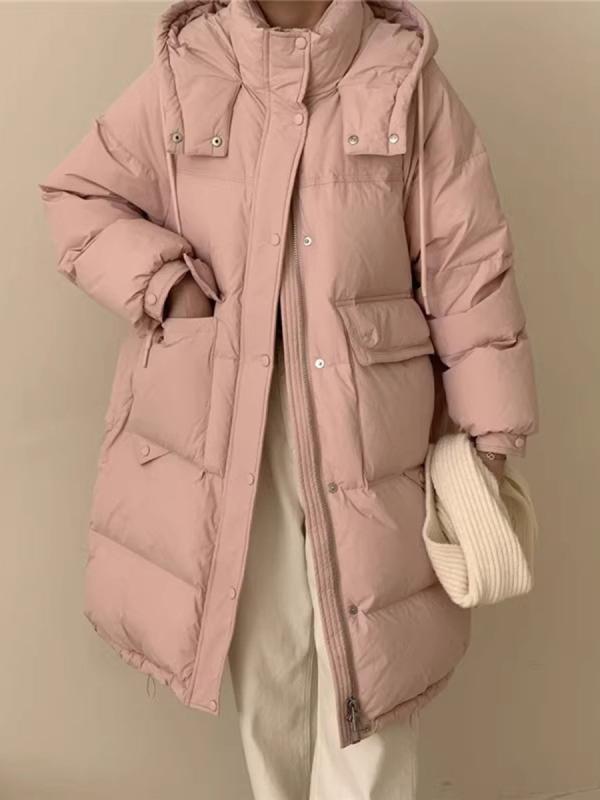 ・填充物: 白鸭绒・含绒量: 51%~55%・厚薄: 厚・面料名称: 涤纶・主な素材: 涤纶（聚酯纤维）・版型: 宽松型・领型: 连帽・毛领: 無し・着脱: 不可・衣长: 长款(80cm<衣长≤100cm)・袖丈: 長袖・流行元素: ...