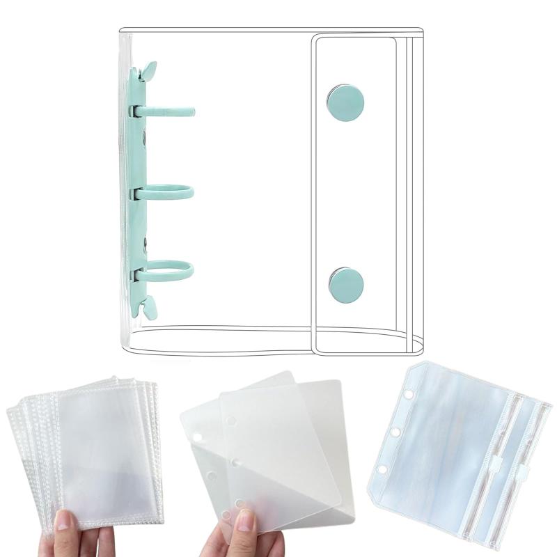 シール帳 透明 女の子 A8 ミニ バインダー リフィル×10枚 チャック付きボケット×2枚 下敷き×2枚カードポケット シール台紙 手帳 プリ帳 カードスリーブ 透明シール帳 はがせる バインダ
