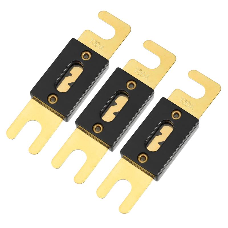 ミニ ANL ヒューズ/車、バイク、ボート用内部オーディオ CD ヒューズ/耐久性のあるプラスチック メタル/ゴ ールド トーン 3 個